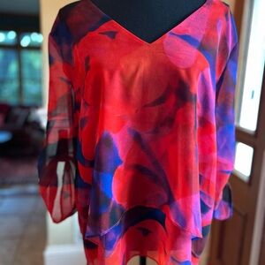 Chaus Red Layered Blouse with 3/4 Sleeves